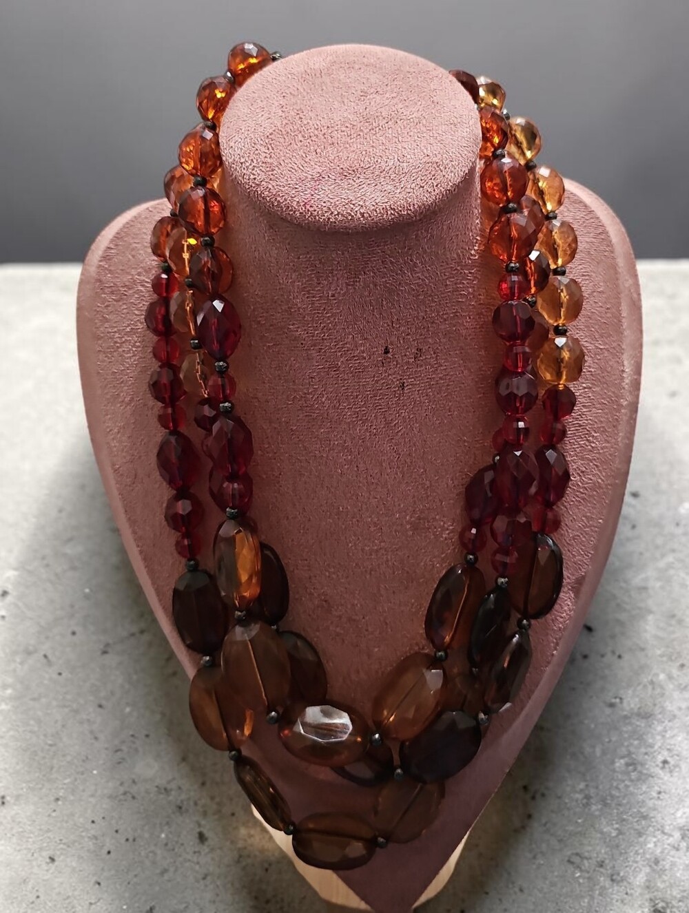 Sassified Boutique Nwt Multi-Strand Amber and Garnet Glass Bead Necklace